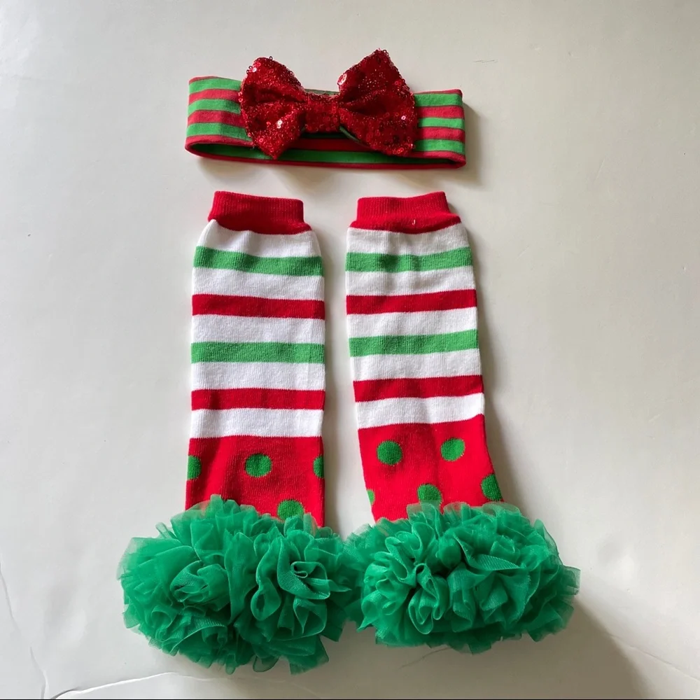 Christmas Holiday headband and leg warmer Bundle